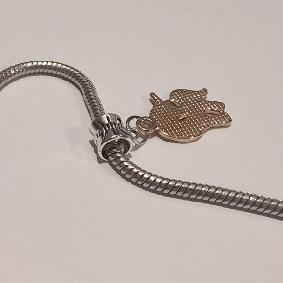 Silver Gold Pink‎ and White Enamel Unicorn Charm for Pandora Style Bracelet - Picture 4 of 4